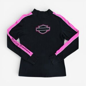 HARLEY DAVIDSON Late 2000s Embroidered Logo Long Sleeve Mock Neck Top
